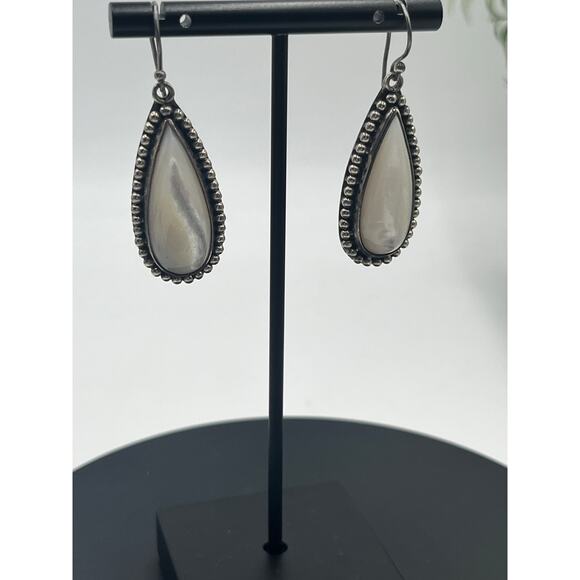 BA Indonesia 925 Mother Of Pearl Drop Dangle Sterling Silver Heavy Earrings - Picture 3 of 12